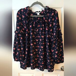CASLON Floral Blouse with tie front. Size L